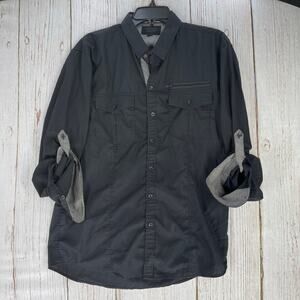 Triumph Tragedy Button Up Shirt Mens Size L Black Long Sleeve Pocket Collared